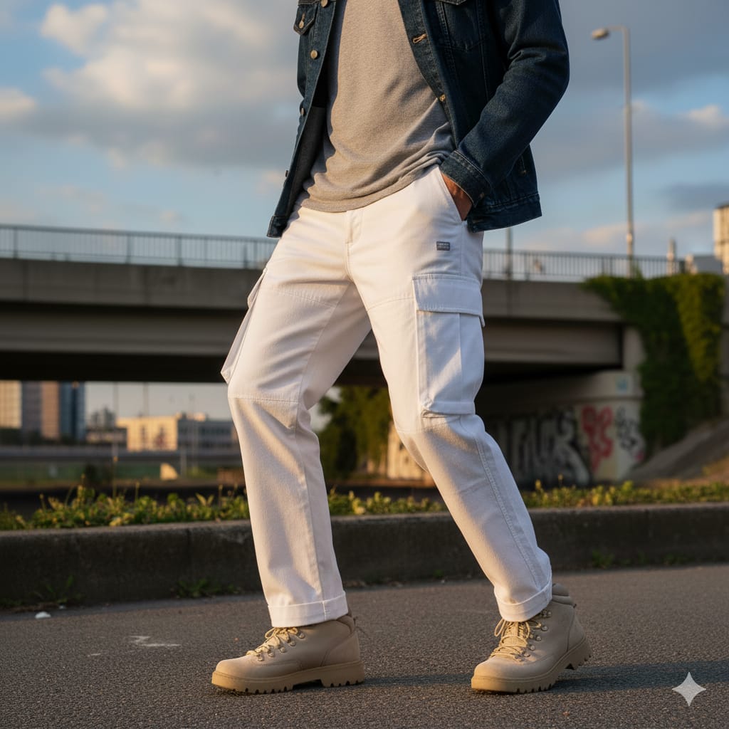 Men's baggy Straight Fit White Denim Jeans, Casual Wear, Regular Fit, Cotton Blend