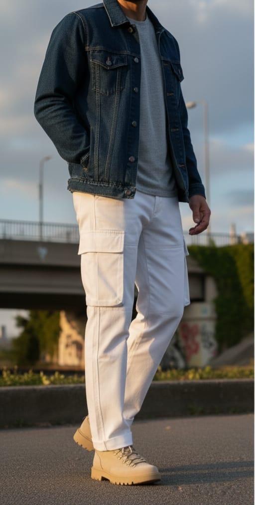 Men's baggy Straight Fit White Denim Jeans, Casual Wear, Regular Fit, Cotton Blend