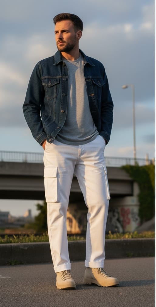 Men's baggy Straight Fit White Denim Jeans, Casual Wear, Regular Fit, Cotton Blend