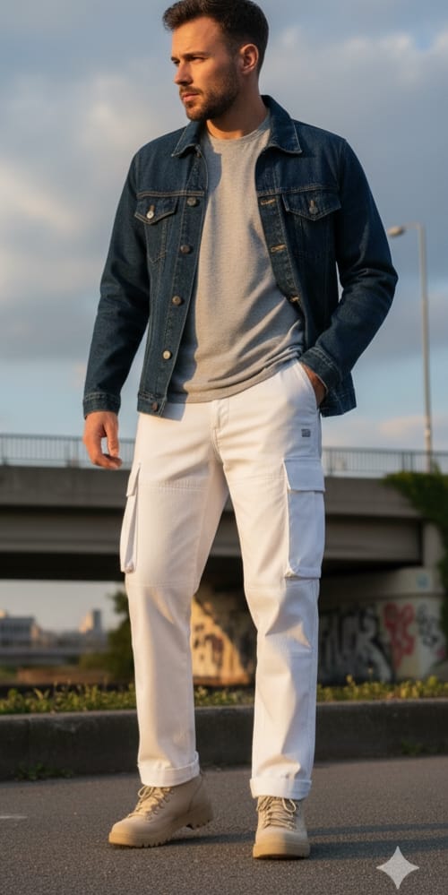 Men's baggy Straight Fit White Denim Jeans, Casual Wear, Regular Fit, Cotton Blend